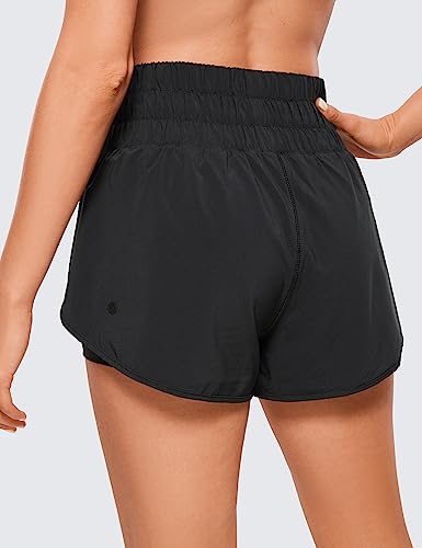 CRZ YOGA Women's 2 in 1 Running Shorts High Waisted Quick Dry Shorts Sports Tennis Gym Workout Shorts with Pocket Black 10