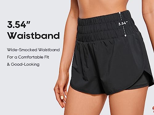 CRZ YOGA Women's 2 in 1 Running Shorts High Waisted Quick Dry Shorts Sports Tennis Gym Workout Shorts with Pocket Black 10