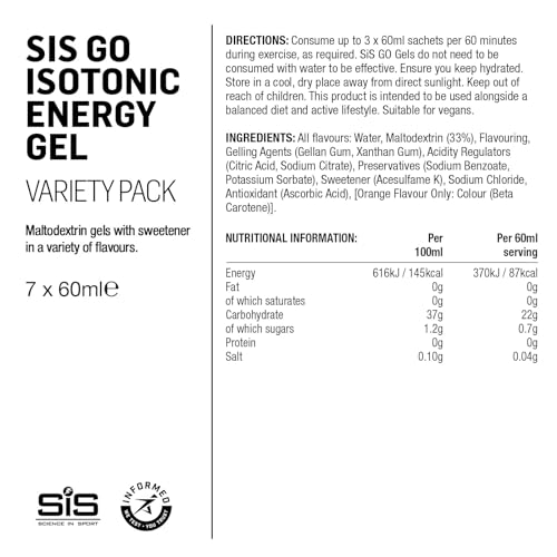 Science In Sport GO Isotonic Energy Gels, Low Sugar, 7-Pack, Assorted Flavours (60ml Each)