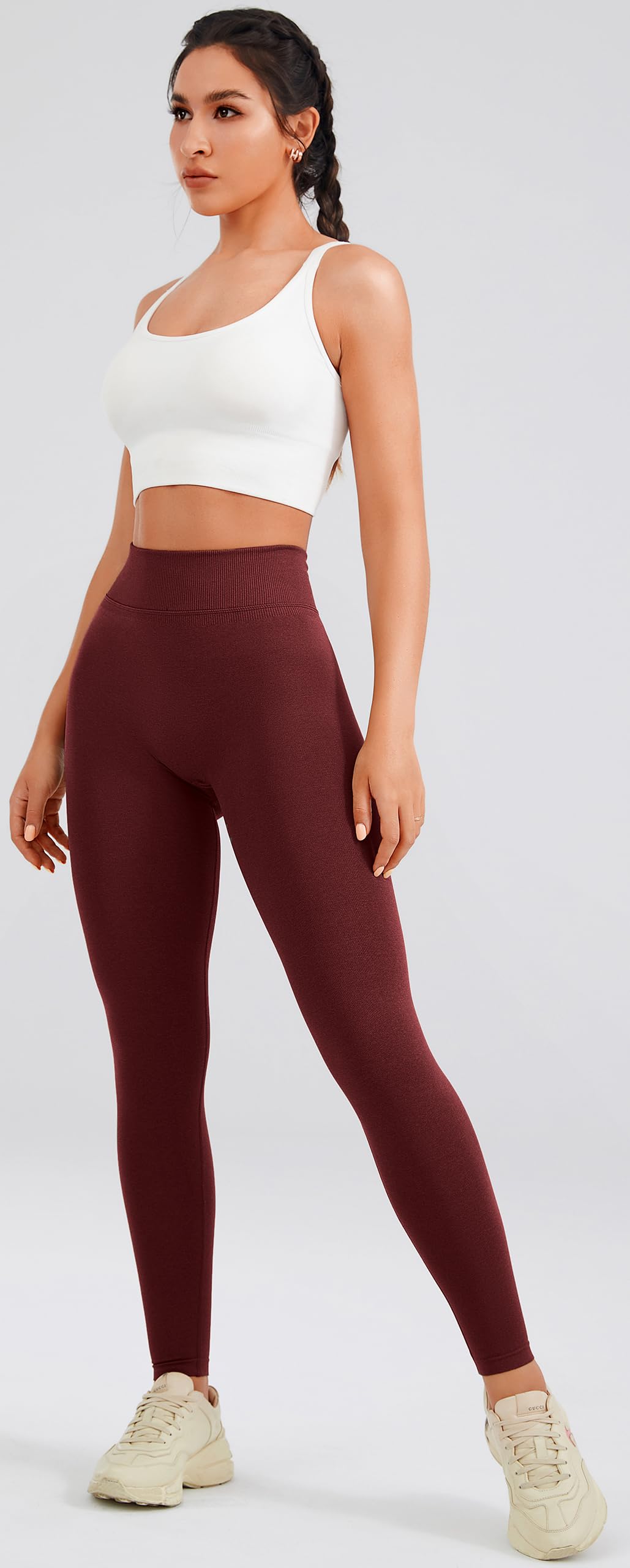 JOYSPELS Butt Lifting Gym Leggings for Women - Seamless Ruched Scrunch Bums Leggings Workout Running Activewear Sports Womens Yoga Pants Red XS