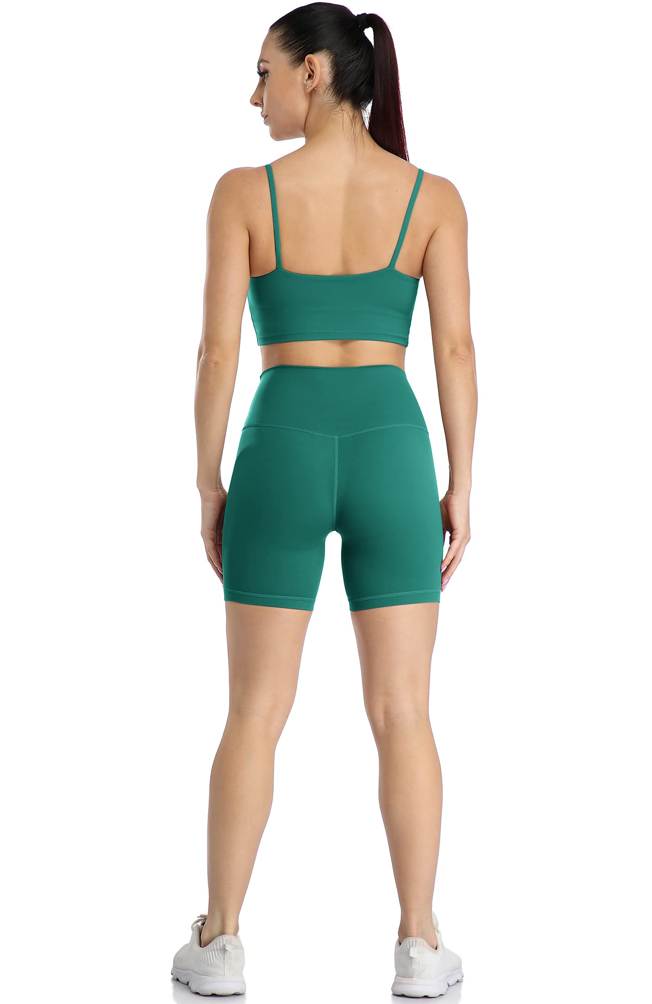 icyzone Workout Sports Bra for Women - Padded Wirefree Mid Impact Bras Top for Gym Yoga (M, Neon Orange/Green)