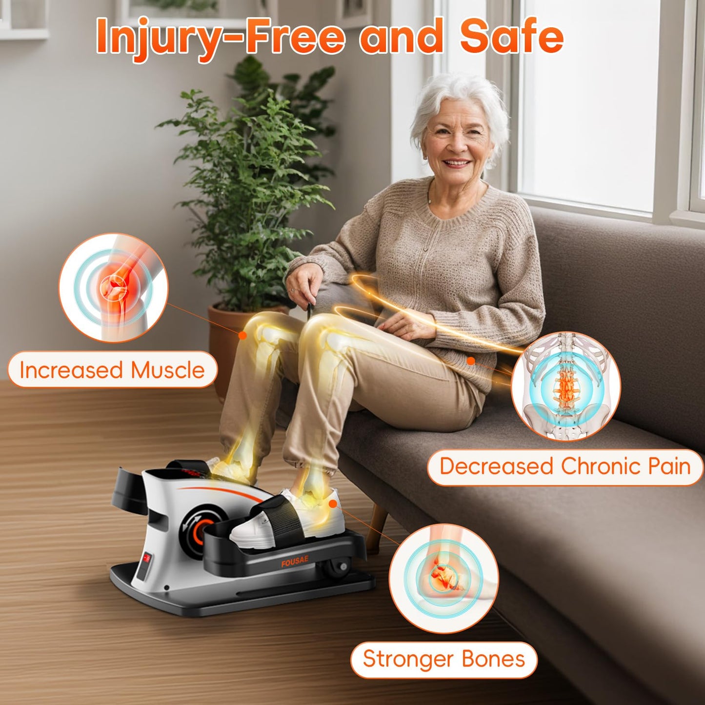 FOUSAE Under Desk Elliptical Machine, Electric Elliptical Machine for Seniors with 15 Adjustable Speed, 80W Quiet Motor & Compact Electric Pedal Exerciser with Display Monitor & Remote Control