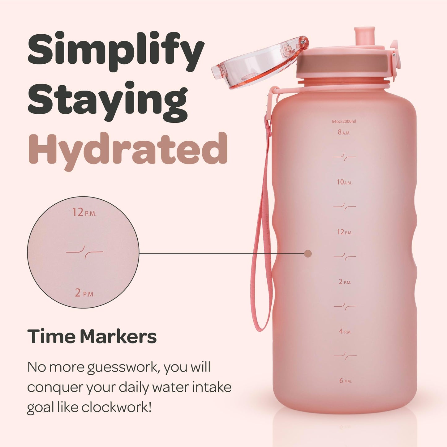 Hydracy 2L Water Bottle – BPA-Free, Leak-Proof, Time Marker & No-Sweat Sleeve | Includes Fruit Infuser | Perfect for Gym, Sports & Outdoors