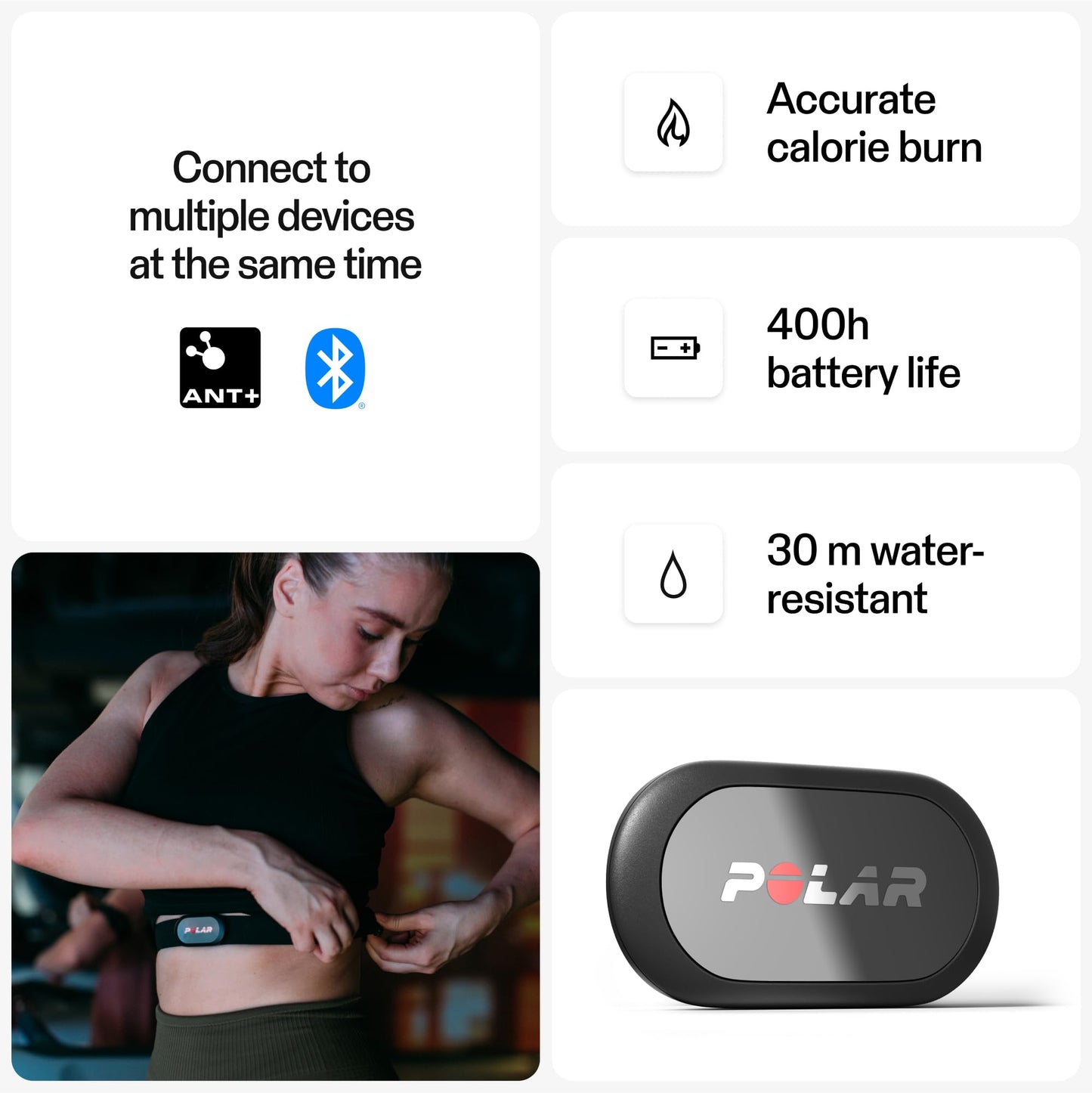 Polar H9 Heart Rate Sensor – ANT Plus/Bluetooth - Waterproof HR Monitor with Soft Chest Strap for Gym, Cycling, Running, Outdoor Sport