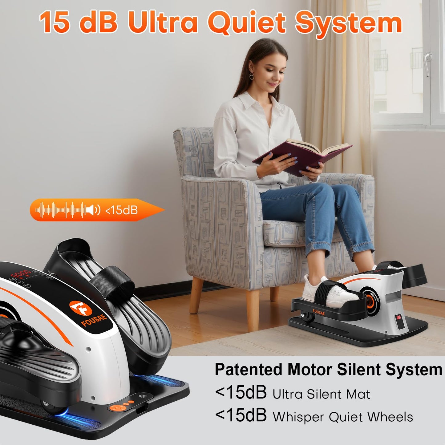 FOUSAE Under Desk Elliptical Machine, Electric Elliptical Machine for Seniors with 15 Adjustable Speed, 80W Quiet Motor & Compact Electric Pedal Exerciser with Display Monitor & Remote Control