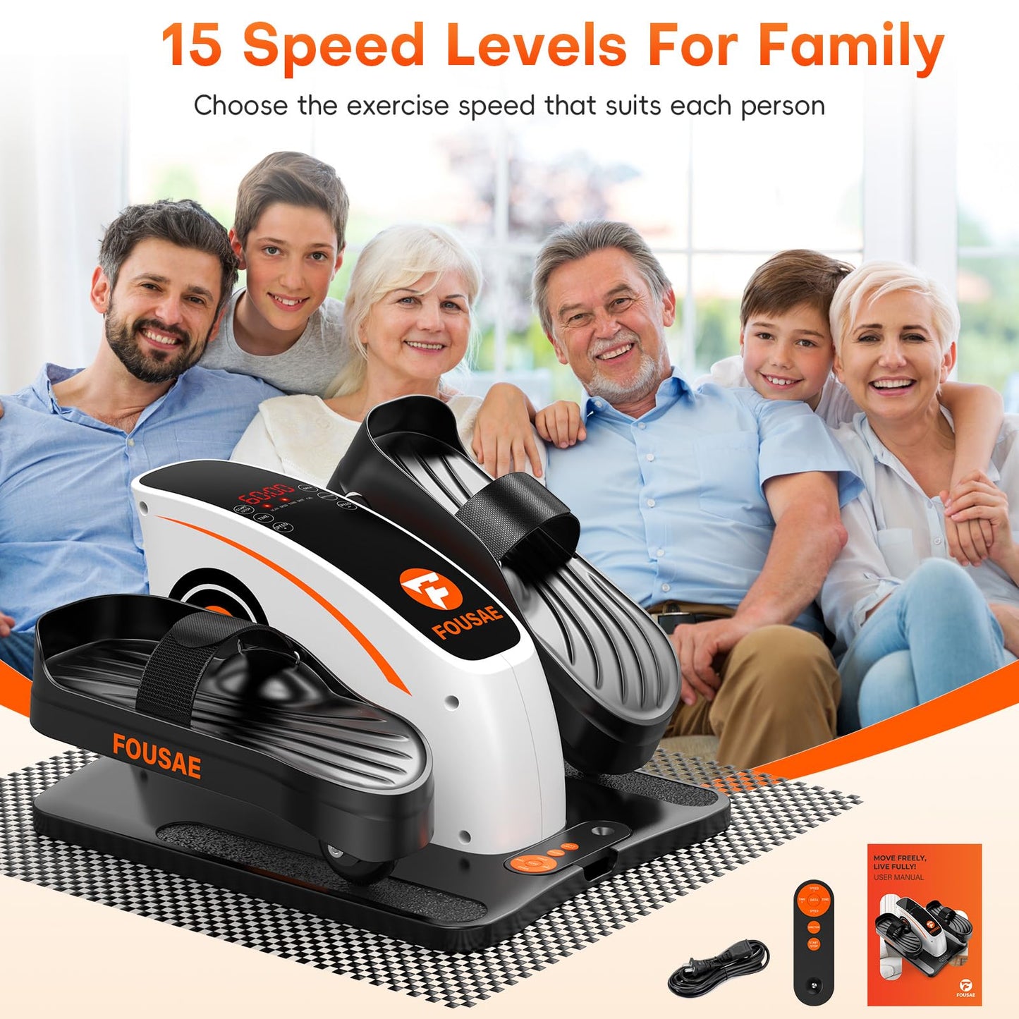 FOUSAE Under Desk Elliptical Machine, Electric Elliptical Machine for Seniors with 15 Adjustable Speed, 80W Quiet Motor & Compact Electric Pedal Exerciser with Display Monitor & Remote Control