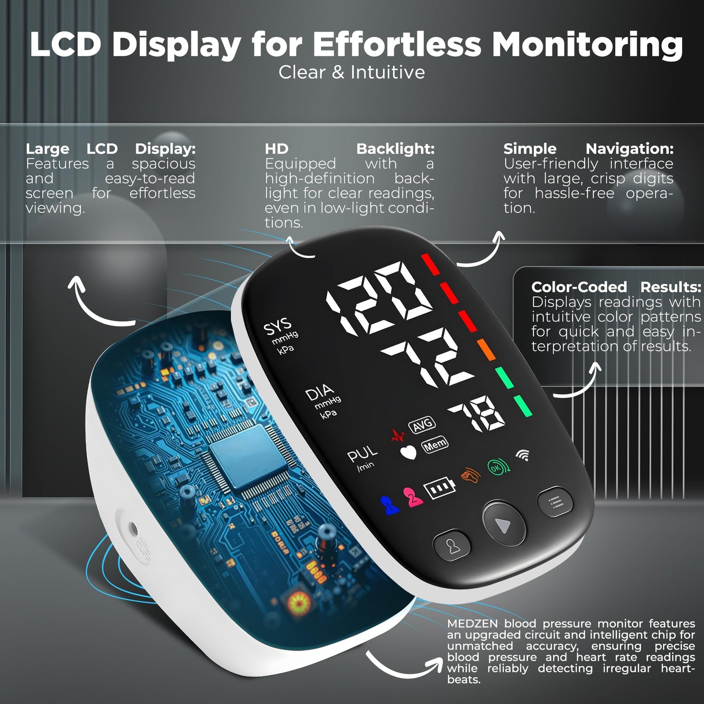 Blood Pressure Monitors with Mobile Connectivity & LED Backlight Display Heart Rate Detection 2x120 Records Automatic Upper Arm Blood Pressure Monitor for Home Use Large Blood Pressure Cuff 22-42cm