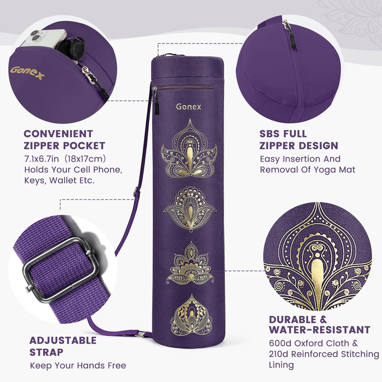 Gonex Yoga Mat Bag, Full-Zip Exercise Yoga Mat Carry Bag Durable Waterproof Oxford Cloth with 2 Cargo Pockets, Extra Wide, Adjustable Shoulder Strap