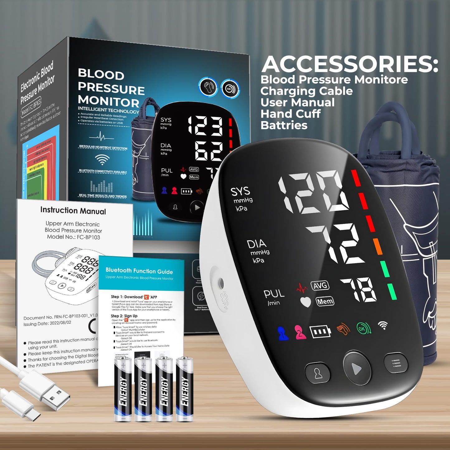 Blood Pressure Monitors with Mobile Connectivity & LED Backlight Display Heart Rate Detection 2x120 Records Automatic Upper Arm Blood Pressure Monitor for Home Use Large Blood Pressure Cuff 22-42cm