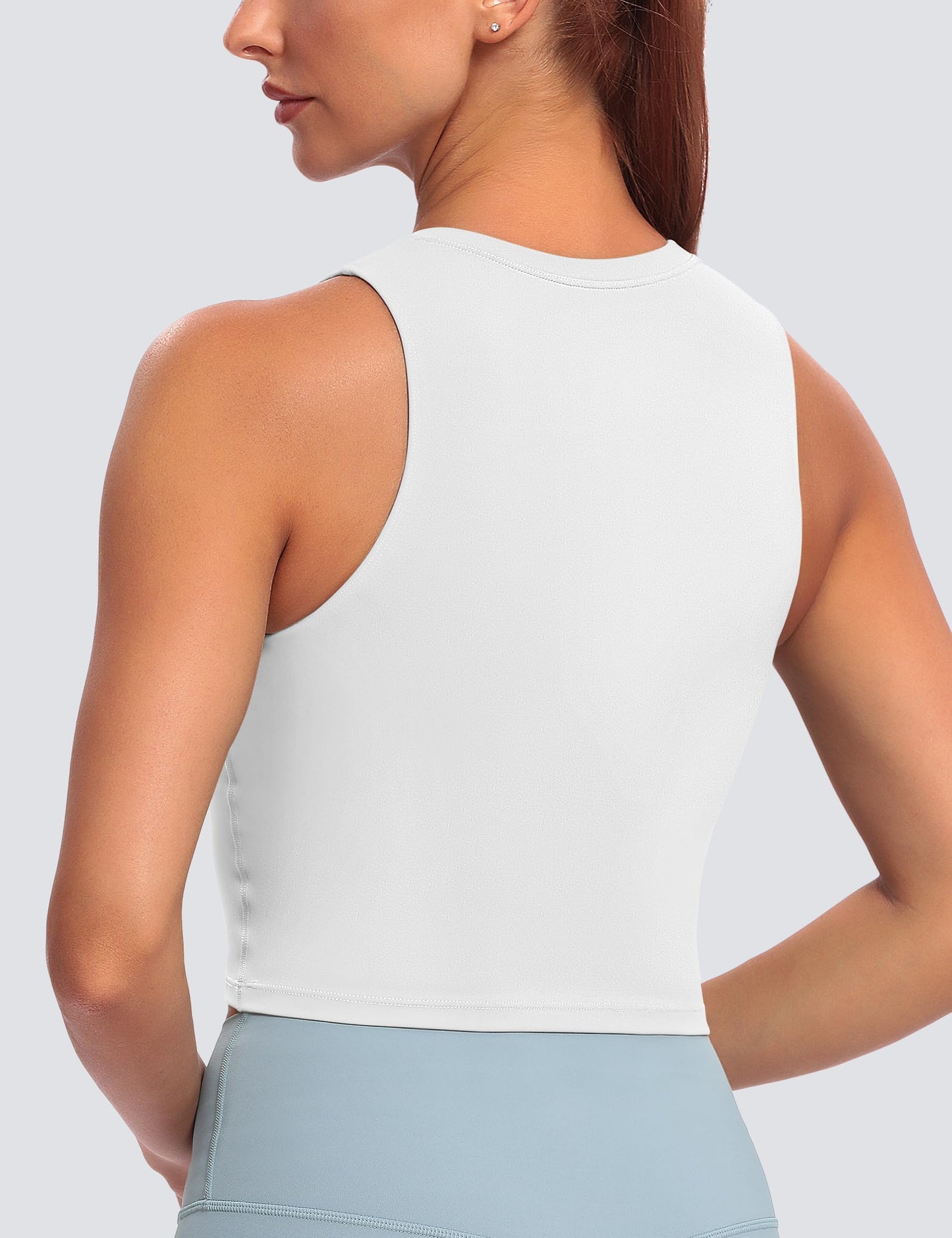 BAYDI Sports Bra Removable Padded Crop Tops High Neck Tank Tops with Built in Bra Longline Yoga Workout Top White