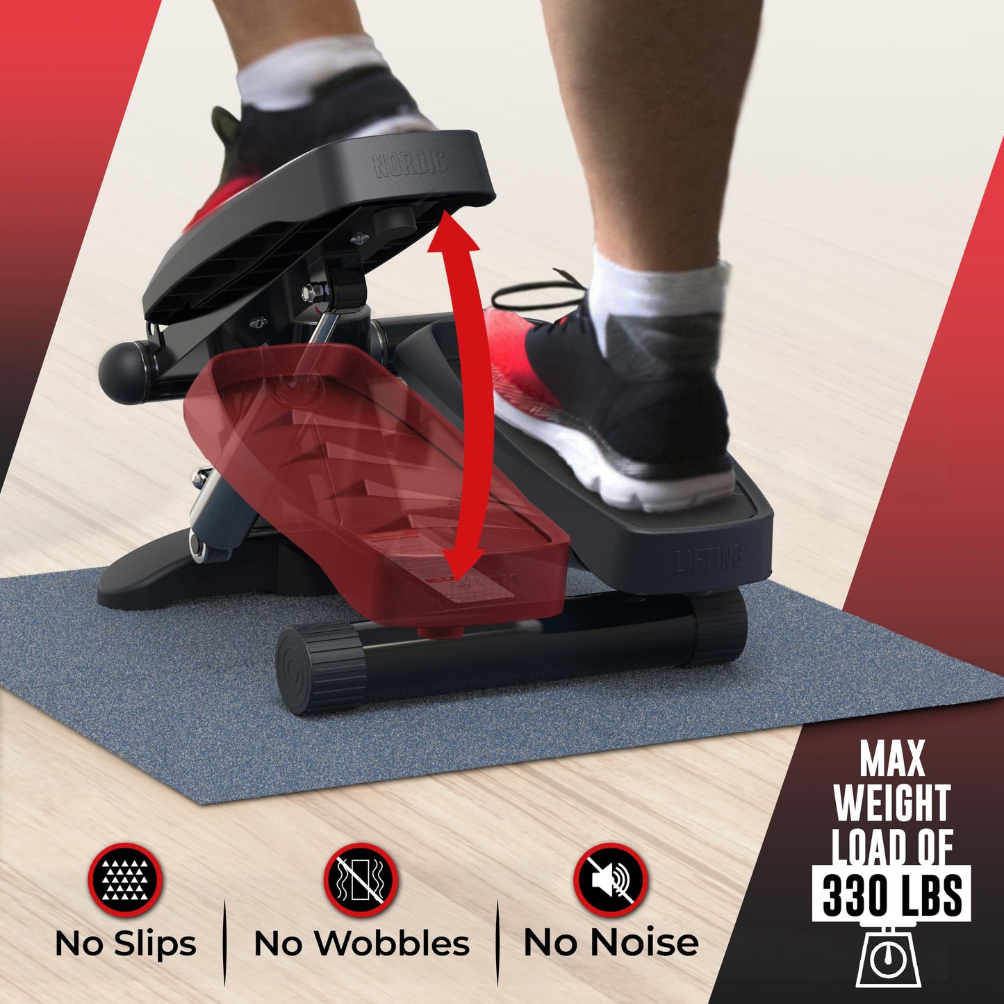 Steppers With Resistance Bands Set - Step Machine Exerciser for Home, Up-Down Stepper with LCD Monitor and Non-Slip Pedal - Perfect For Full Body Training - by Nordic Lifting