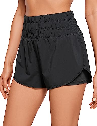 CRZ YOGA Women's 2 in 1 Running Shorts High Waisted Quick Dry Shorts Sports Tennis Gym Workout Shorts with Pocket Black 10
