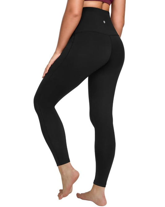 QUEENIEKE Workout Leggings for Women 27" - Ultra High Waisted Tummy Control Yoga Pants Butt Lifting Gym Training Tight (Black, Medium)