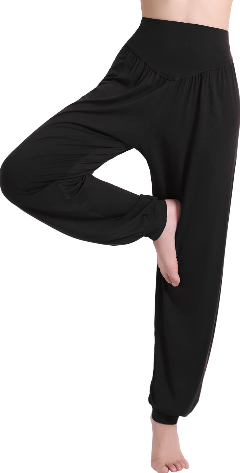 HOEREV Super Soft Modal Spandex Harem Yoga/ Pilates Pants (Black) (Large)