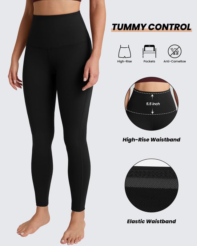 QUEENIEKE Workout Leggings for Women 27" - Ultra High Waisted Tummy Control Yoga Pants Butt Lifting Gym Training Tight (Black, Medium)