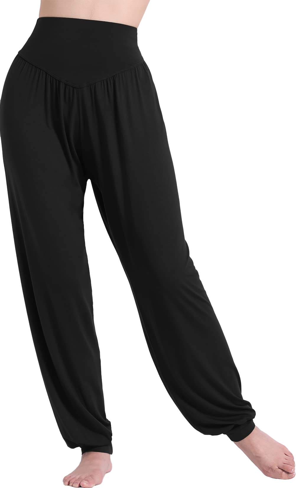 HOEREV Super Soft Modal Spandex Harem Yoga/ Pilates Pants (Black) (Large)