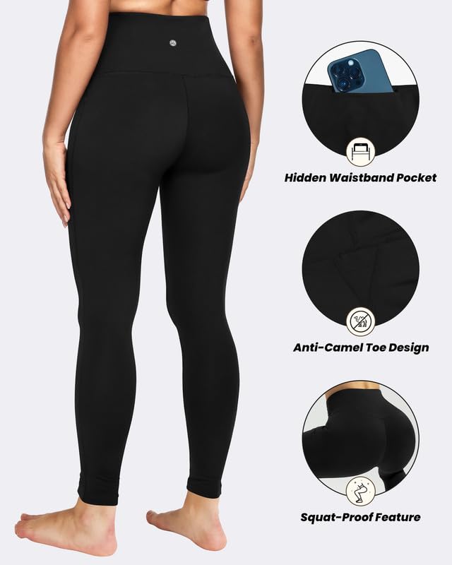 QUEENIEKE Workout Leggings for Women 27" - Ultra High Waisted Tummy Control Yoga Pants Butt Lifting Gym Training Tight (Black, Medium)