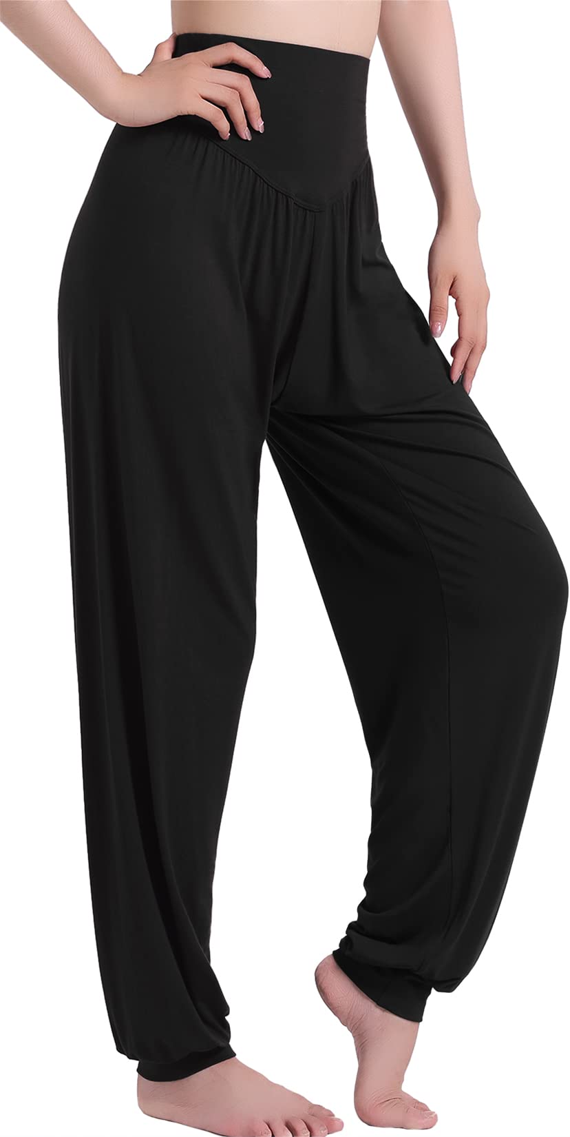 HOEREV Super Soft Modal Spandex Harem Yoga/ Pilates Pants (Black) (Large)