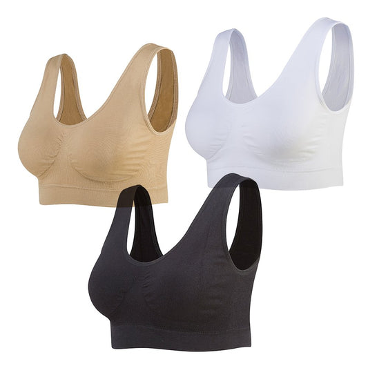 Lemef 3-Pack Seamless Sports Bra Wirefree Yoga Bra with Removable Pads for Women (Black&White&Nude, 4X-Large)