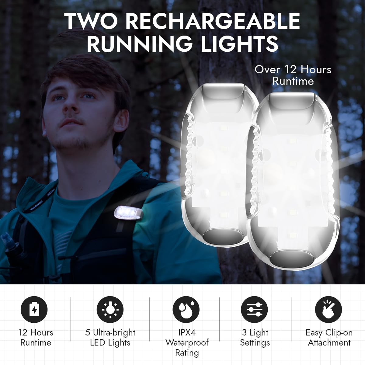 Reflective Running Vest with 2 Lights, Phone Holder & 300ml Water Bottle for Men & Women