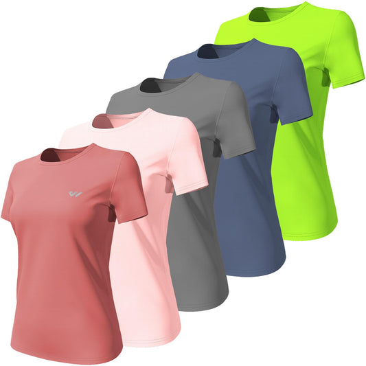 Wulibike Women's Running Tops – Quick-dry, breathable, UV-protected sports T-shirts with reflective details. Available in 3 or 5-pack. Perfect for workouts!