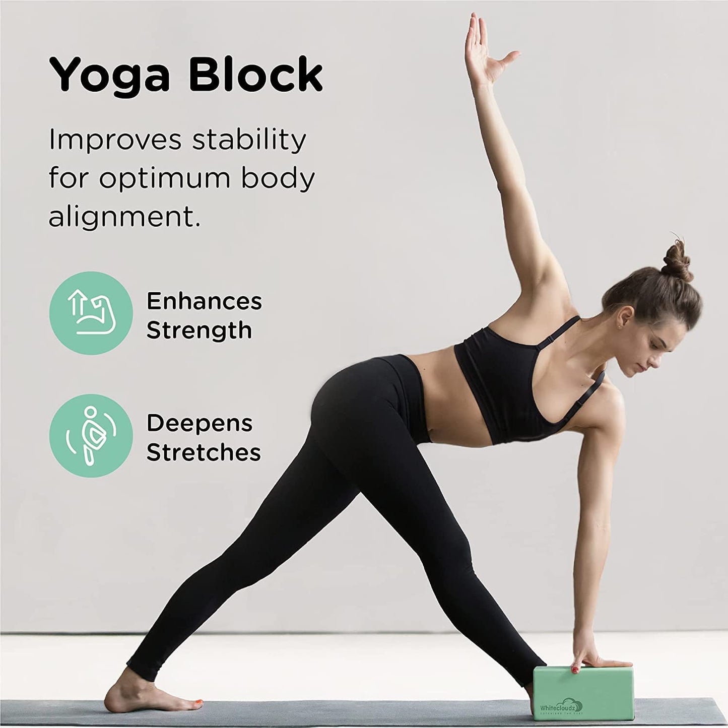 WHITECLOUDZ Yoga Blocks Set – 2 EVA Foam Blocks & Strap | High-Density, Non-Slip, Travel-Friendly | Enhance Strength, Balance & Flexibility