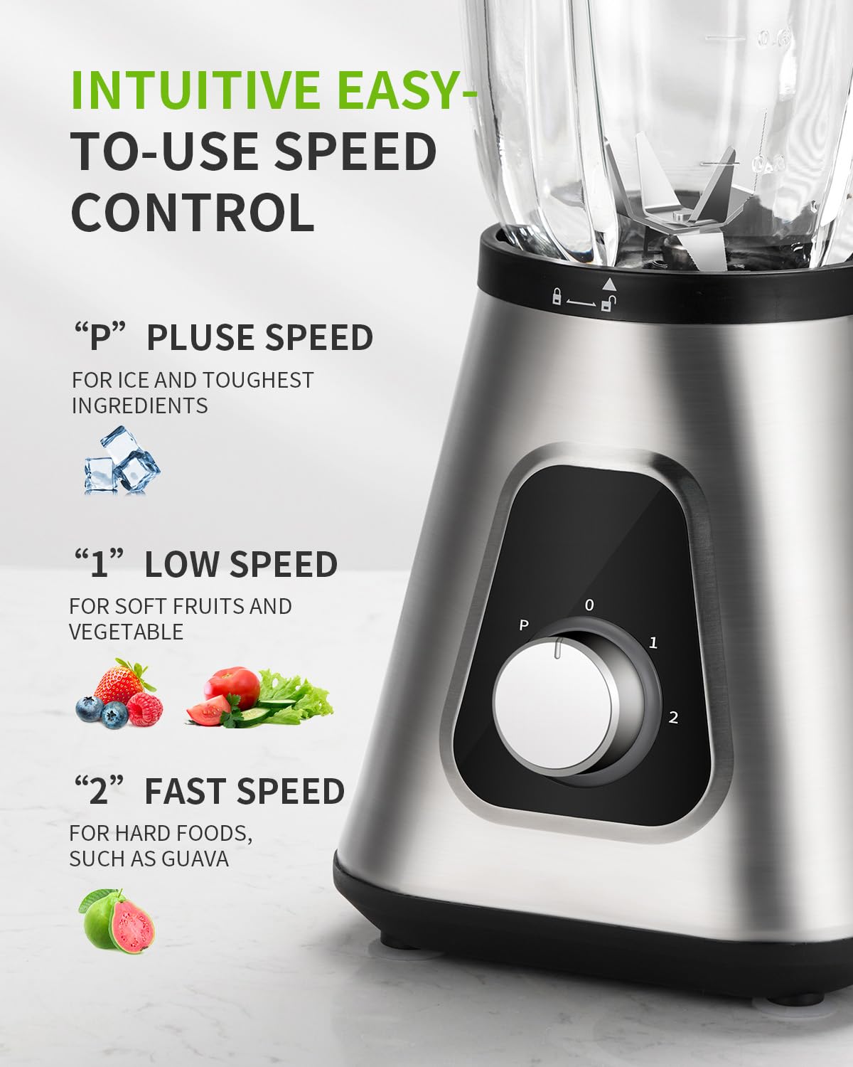 GDOR 1200W Blender 2-in-1 blender with 1.5L jug & 650ml cup. 3 speeds, perfect for smoothies, shakes, ice, and sauces. Powerful 1200W motor. Silver.