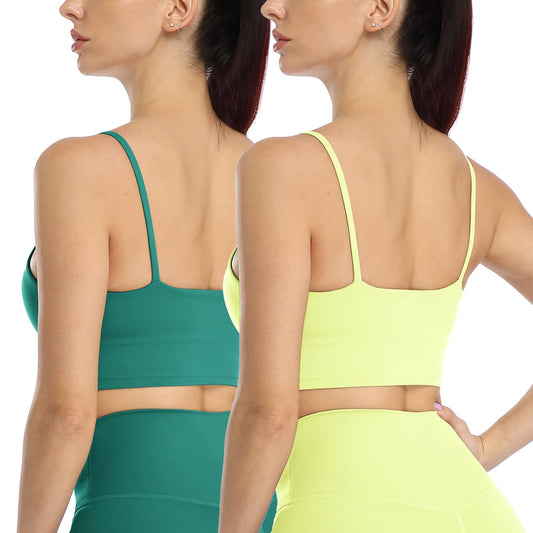 icyzone Workout Sports Bra for Women - Padded Wirefree Mid Impact Bras Top for Gym Yoga (M, Neon Orange/Green)