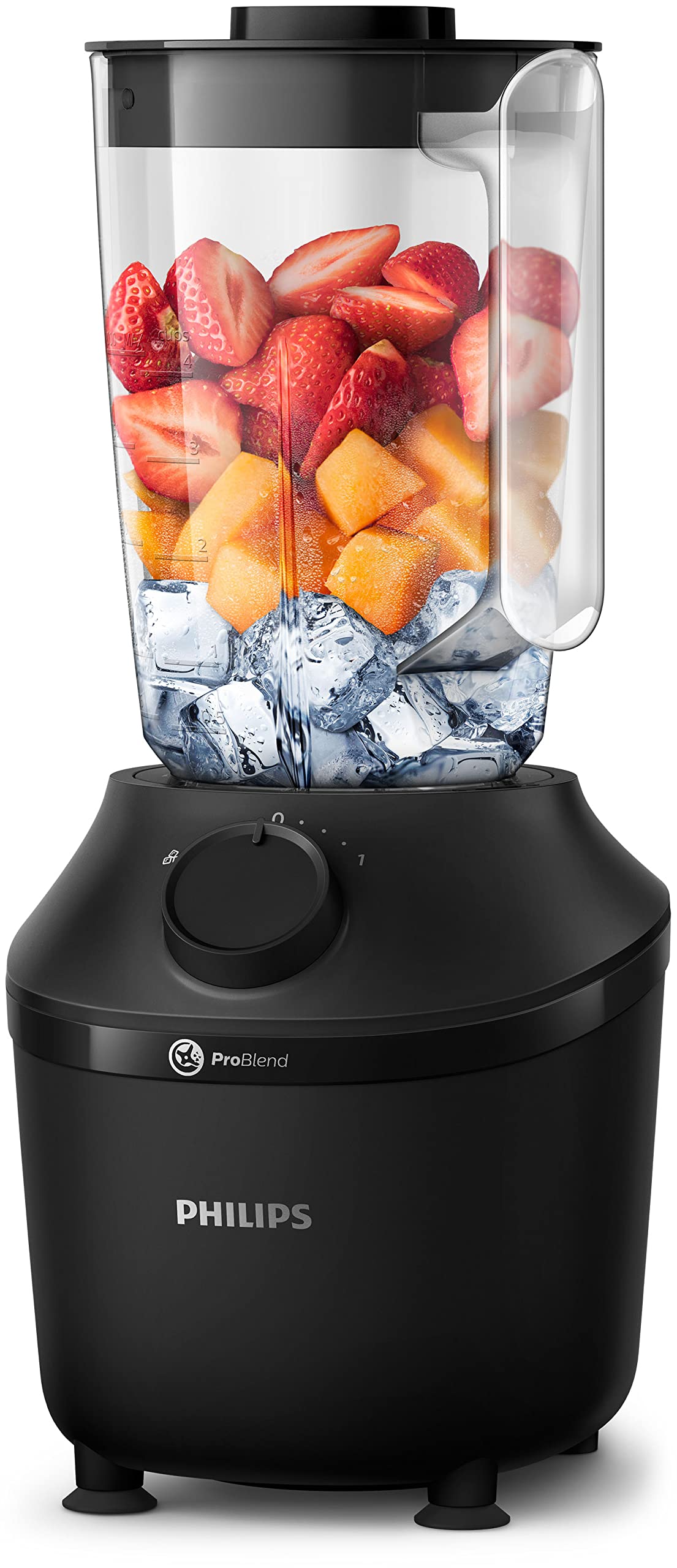 Philips Blender 3000 Series (HR2041/01), 1.9L, 450W, 1 speed + pulse, ProBlend system, smooth blends in 45 sec, black.