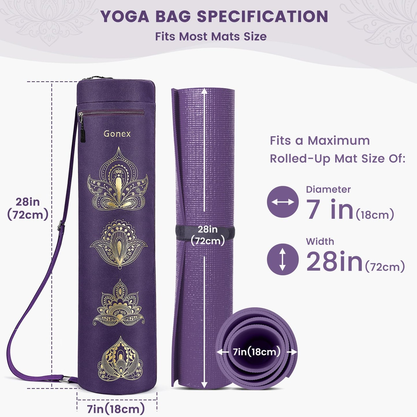 Gonex Yoga Mat Bag, Full-Zip Exercise Yoga Mat Carry Bag Durable Waterproof Oxford Cloth with 2 Cargo Pockets, Extra Wide, Adjustable Shoulder Strap