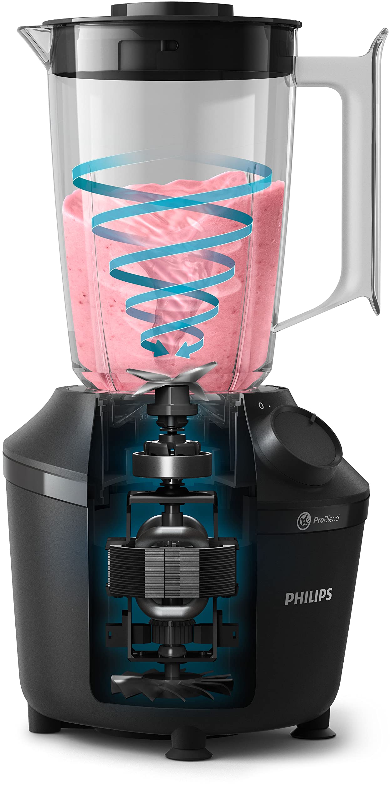 Philips Blender 3000 Series (HR2041/01), 1.9L, 450W, 1 speed + pulse, ProBlend system, smooth blends in 45 sec, black.