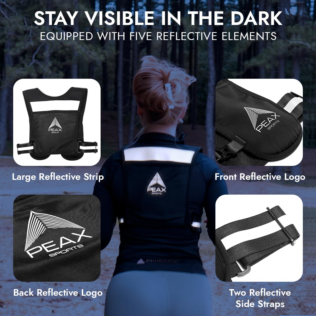 Reflective Running Vest with 2 Lights, Phone Holder & 300ml Water Bottle for Men & Women