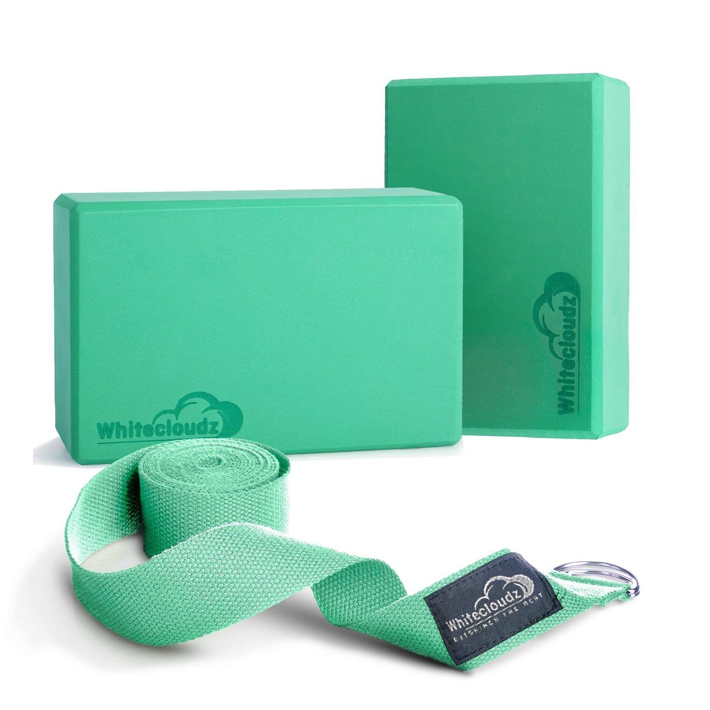 WHITECLOUDZ Yoga Blocks Set – 2 EVA Foam Blocks & Strap | High-Density, Non-Slip, Travel-Friendly | Enhance Strength, Balance & Flexibility