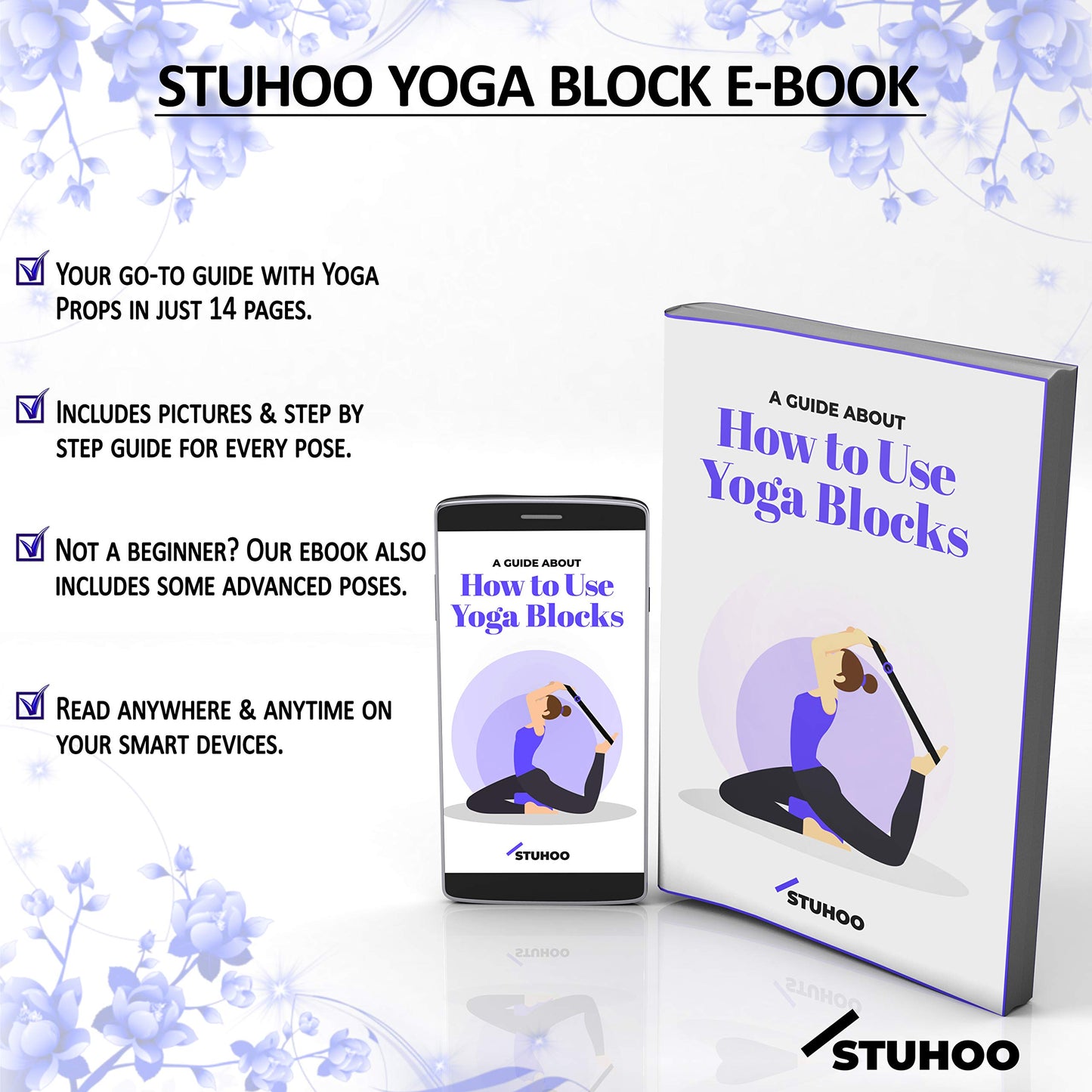 STUHOO Yoga Block Set – 2 EVA Foam Blocks & Strap + E-Book | Lightweight, Sturdy Support for Poses, Strength & Stability