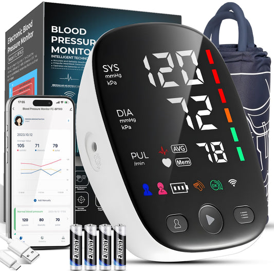 Blood Pressure Monitors with Mobile Connectivity & LED Backlight Display Heart Rate Detection 2x120 Records Automatic Upper Arm Blood Pressure Monitor for Home Use Large Blood Pressure Cuff 22-42cm