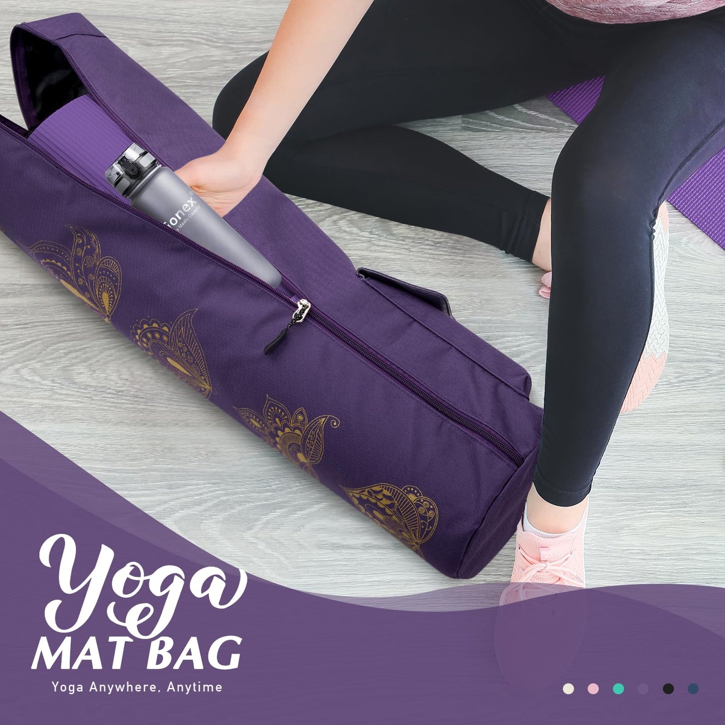 Gonex Yoga Mat Bag, Full-Zip Exercise Yoga Mat Carry Bag Durable Waterproof Oxford Cloth with 2 Cargo Pockets, Extra Wide, Adjustable Shoulder Strap