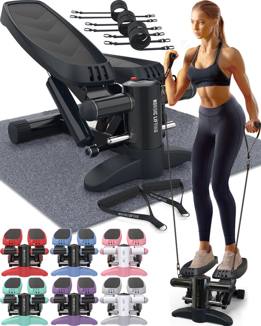 Steppers With Resistance Bands Set - Step Machine Exerciser for Home, Up-Down Stepper with LCD Monitor and Non-Slip Pedal - Perfect For Full Body Training - by Nordic Lifting