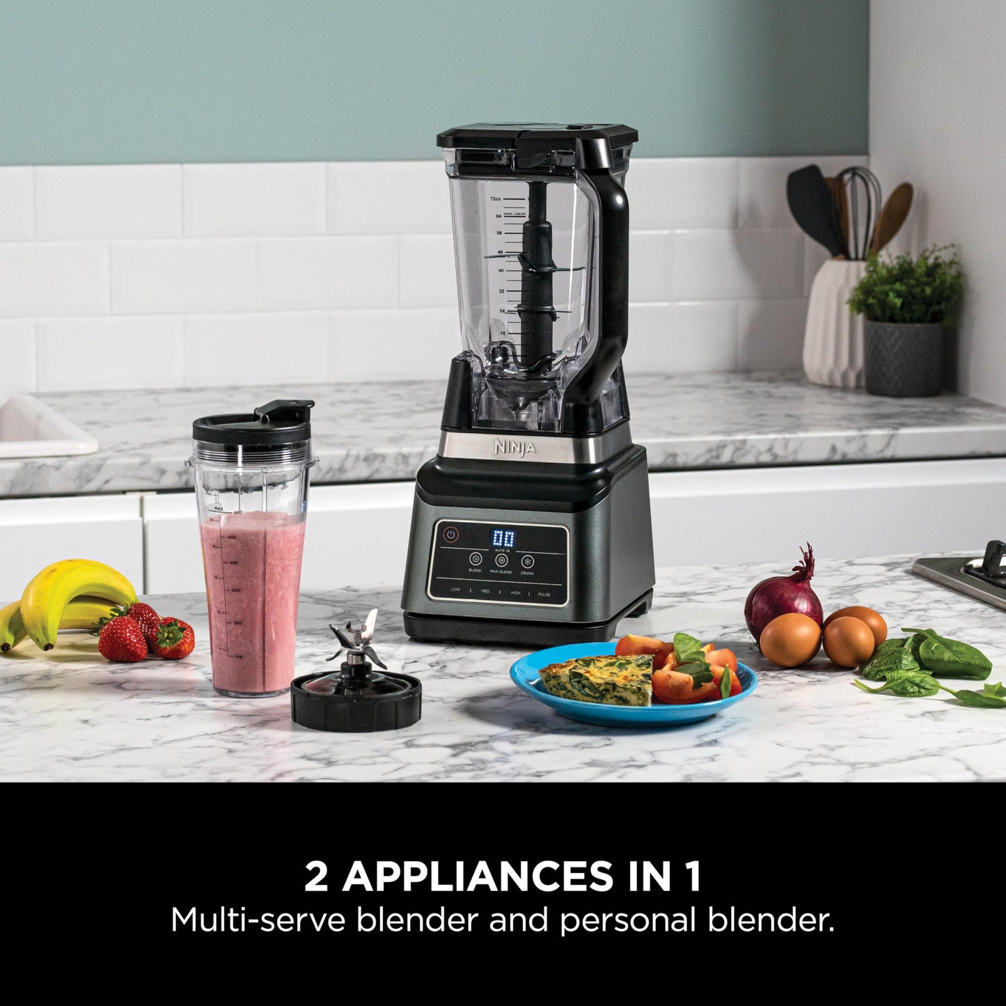 Ninja 2-in-1 Blender BN750UK, 1200W, 2.1L jug & 700ml cup, Auto-iQ, 3 programs, 4 manual settings, black.