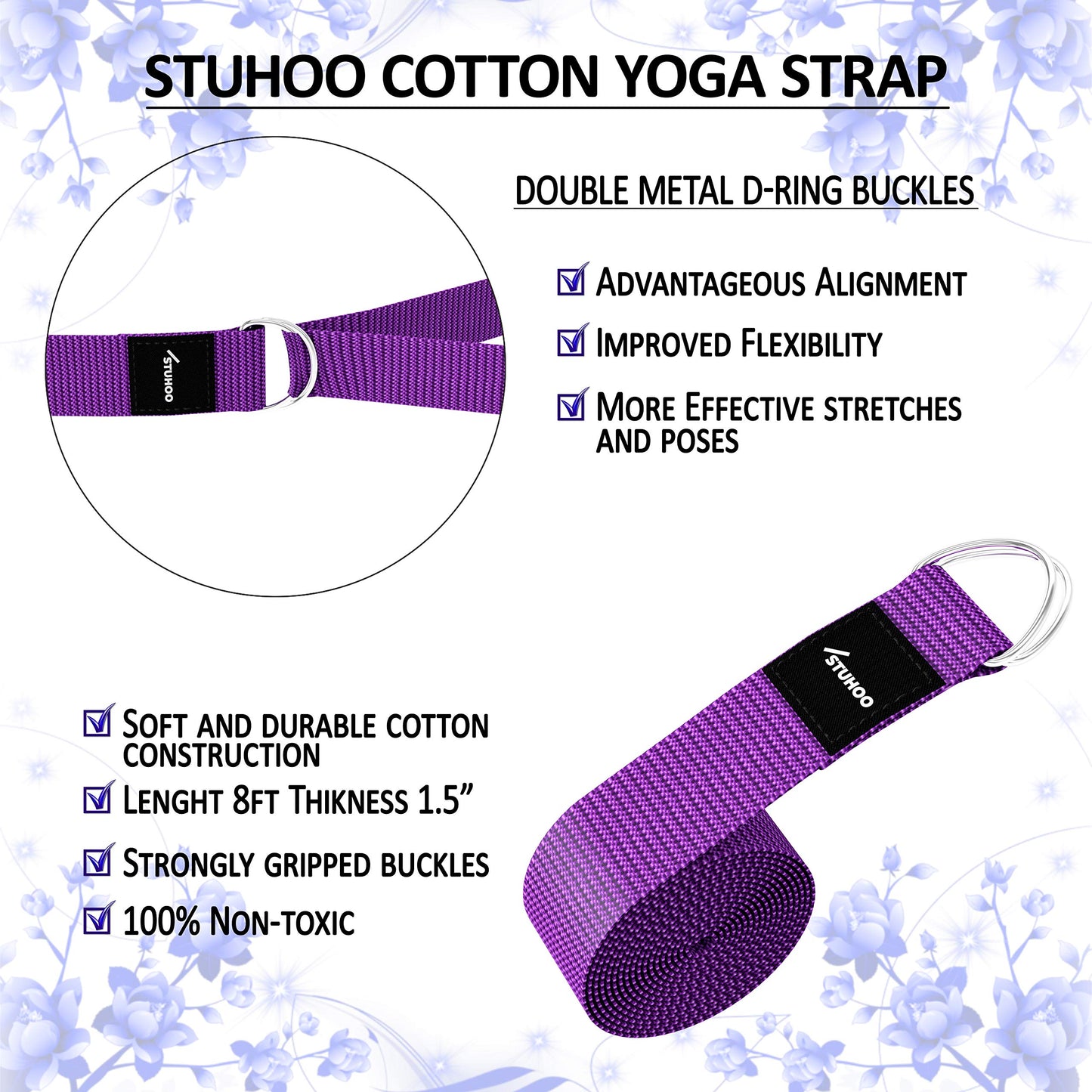 STUHOO Yoga Block Set – 2 EVA Foam Blocks & Strap + E-Book | Lightweight, Sturdy Support for Poses, Strength & Stability